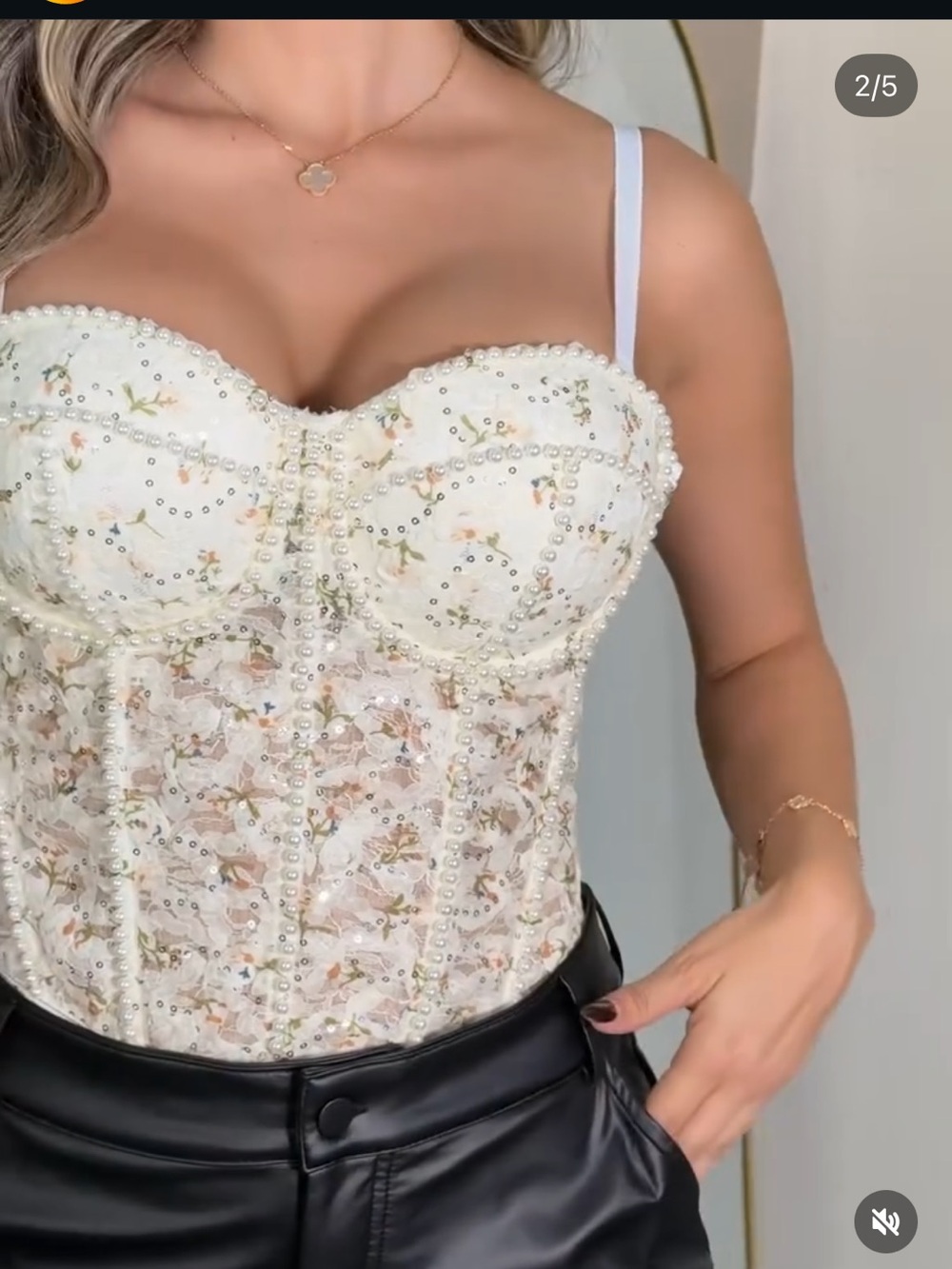 LC collection cream Lace Pearl-Embellished Bustier Top - Cream